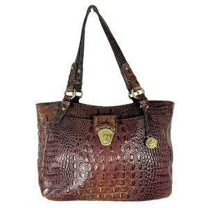 Brahmin Collette Pecan Melbourne Leather Croc Embossed Shoulder Bag